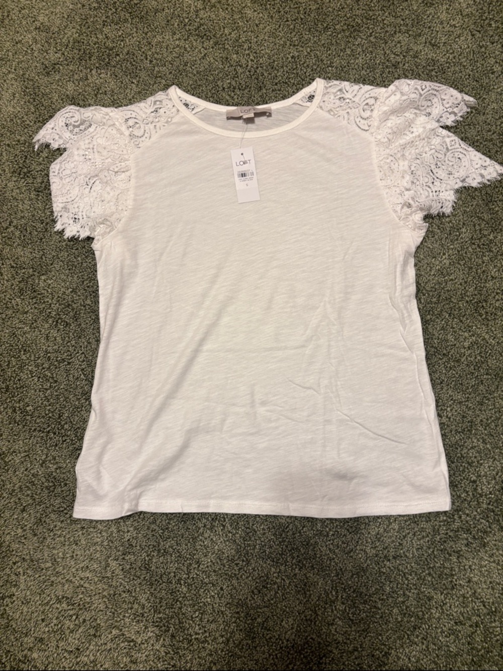 LOFT White Lace Sleeve Short Sleeve Tee NWT. Adult S